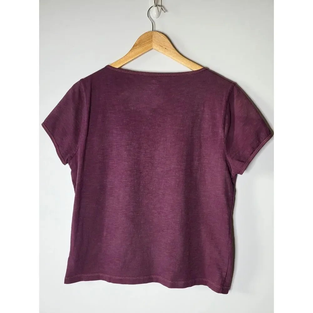 J Crew Organic Slub Cropped Short sleeve T-shirt Basic Scoop Neck Tee - Plum XL